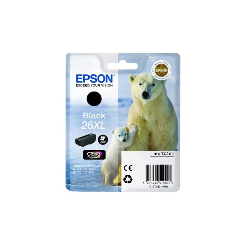 Cartuccia inkjet alta capacità ink pigmentato Orso polare 26XL Epson nero C13T26214012