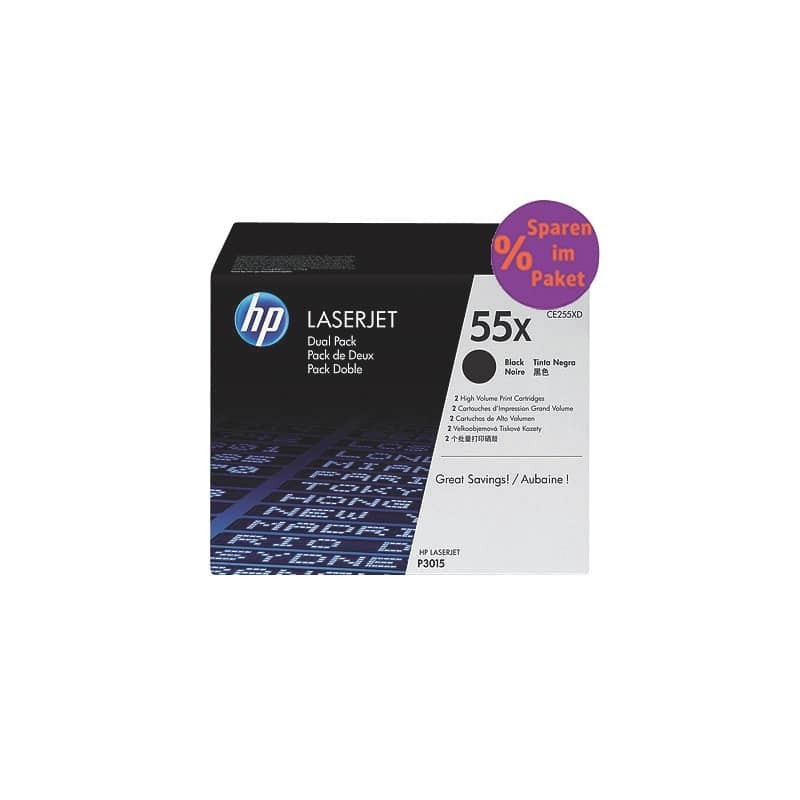 Toner alta capacità 55X HP nero  Conf. 2 - CE255XD